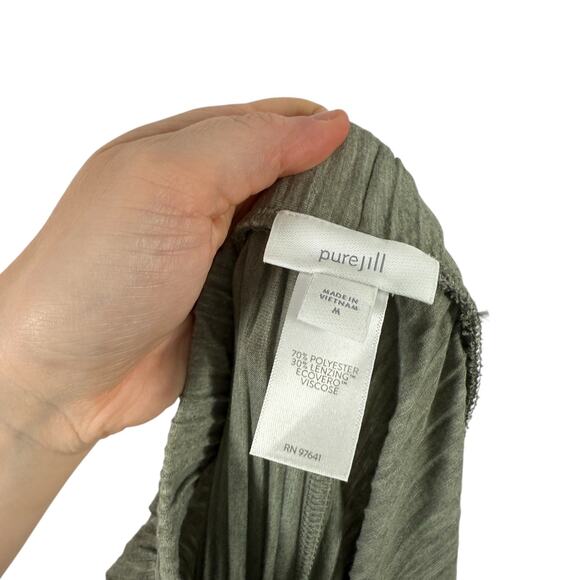 J Jill Pure Jill Green Pleated Wide Leg Crop Pull On Pants Boho Womens Medium - Picture 5 of 6